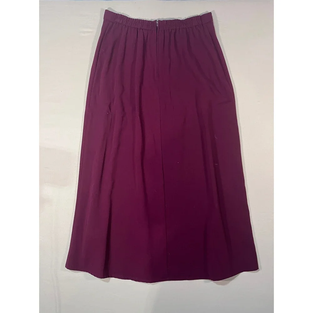 Dorby Womens Burgundy 2 Piece Skirt Suit Contrast Stitch Blazer Midi Skirt Sz 12
